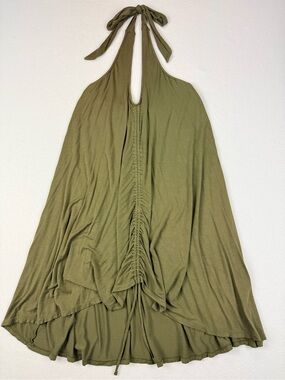 La Vie en Rose Aqua Olive Green Halter Cover Up Dress Ruched Beach Resortwear